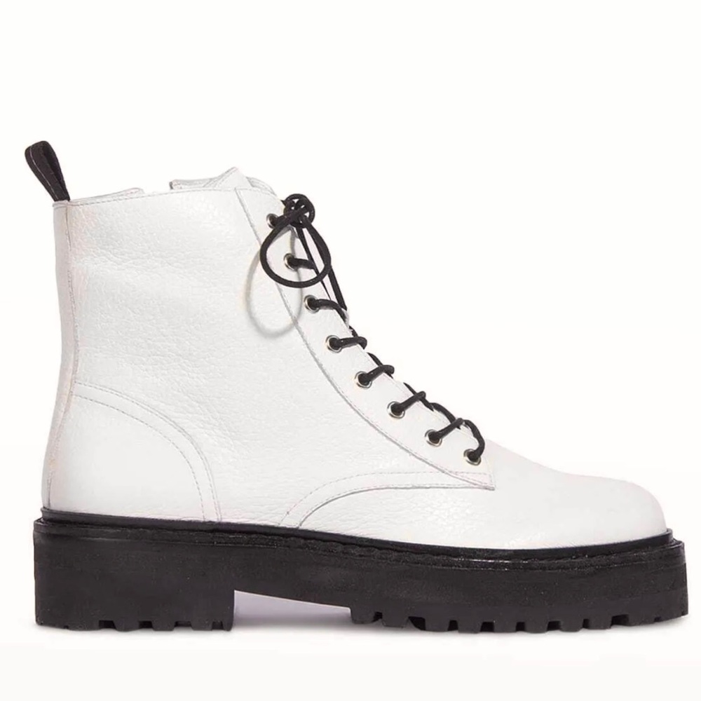 BLACK SUEDE STUDIO WHITE LEATHER COMBAT BOOTS - Picture 3 of 13